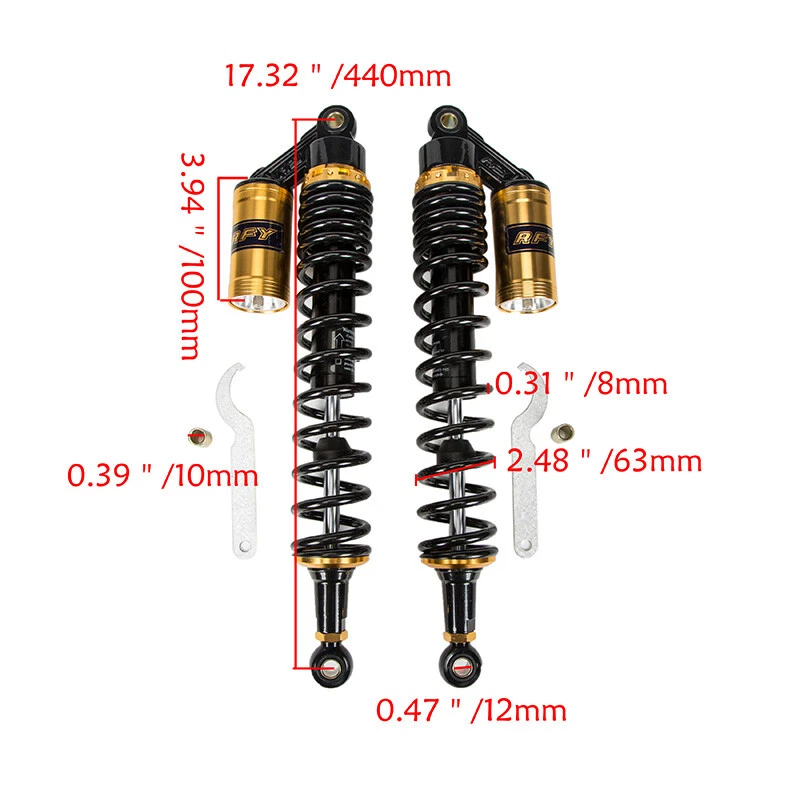 Amortiguadores de aire traseros de 17,32" 2 piezas para motocicleta suspensión de freno de gas ajustable Foto 3 de 4