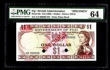 Fiji $1 Dollar ND 1969 SPECIMEN Note P. 59 - 59s PMG 64 Choice UNC QEII Rare 