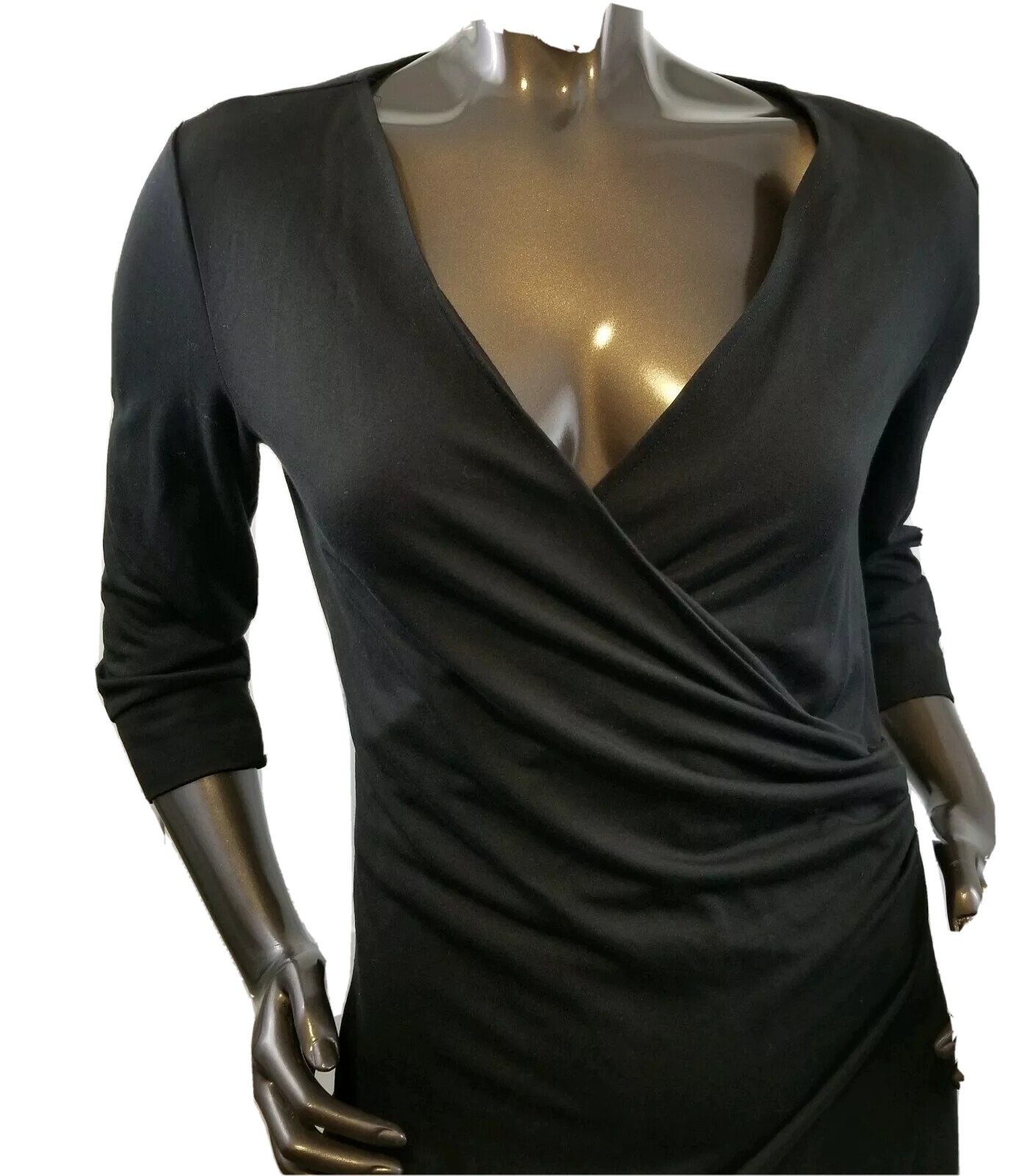 Ouges Wrap Cocktail Dress Size Medium Black 3/4 S… - image 1