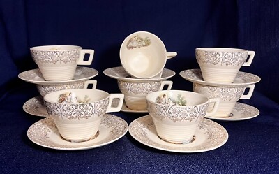 VINTAGE TRIUMPH LIMOGES A-50 CHINA - D'OR IT S284 22k GOLD -8 CUPS & SAUCERS
