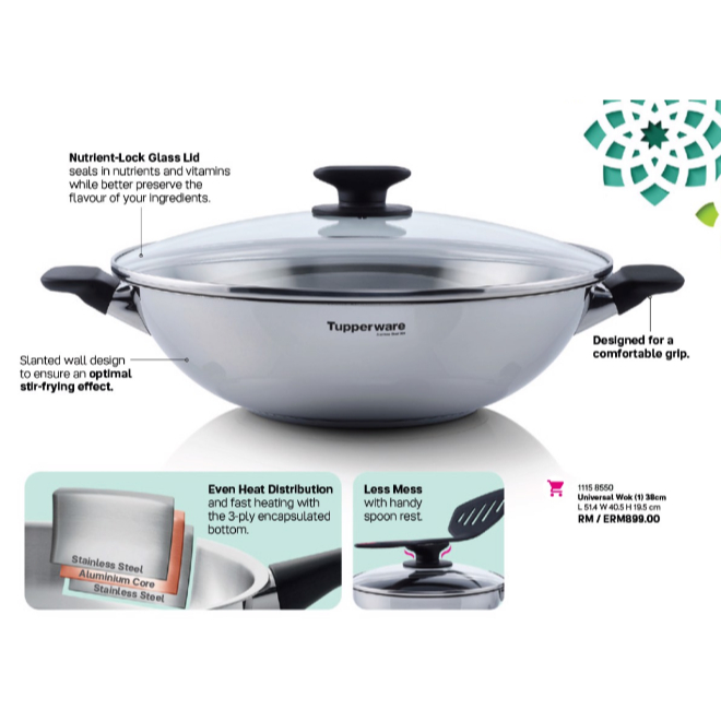 1 SET x NEW Tupperware Universal WOK 38cm stainless steel