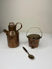 Vintage Copper Pitcher Cream Syrup Milk Jug & Sugar Pot 1970s Farmhouse Country