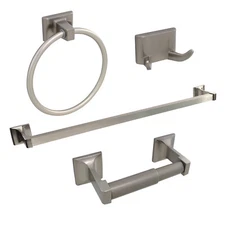  4 Piece Towel Bar Set Bath Accessories Bathroom Hardware - Brushed Nickel