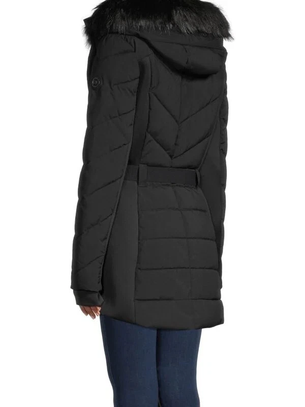 Chaqueta Abrigo Michael Michael Kors Cinturón Puffer Imitación Piel Borde Con Capucha Negra S Foto 3 de 4