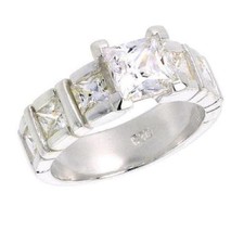 Sterling Silver Engagement Ring w/ 6 mm 1.25 ct Princess Cut Center CZ Stone