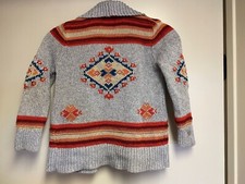 Girls Old Navy Open Sweater grey with orange/red design Size xs 5