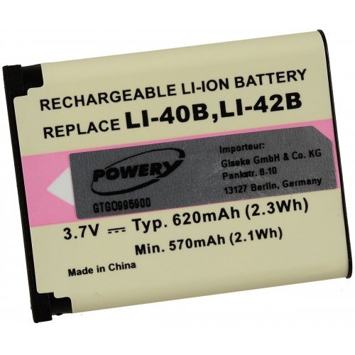Battery for Olympus FE-220D 3,7V 620mAh/2,3Wh Li-Ion