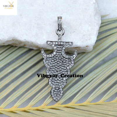 Natural Pave Diamond Hammered Arrowhead Pendant 925 Solid Silver Size 51X55 MM