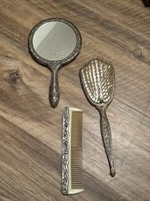 VINTAGE GODINGER SILVER PLATE MIRROR COMB BRUSH ROSES DRESSER SET