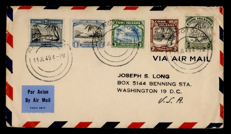 DR WHO 1949 COOK ISLANDS RAROTONGA AIRMAIL TO USA R78587