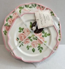 8pc Laura Ashley Pink Rose Floral Melamine Salad & Dinner Plate Set Spring NEW