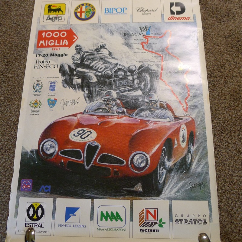 1990 Mille Miglia Alfa Romeo Official Event Poster artist signed Jorge Ferreyra