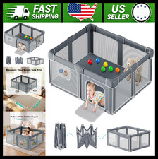 Foldable Baby Playpen with Mat, Gray, 71 x 59 in