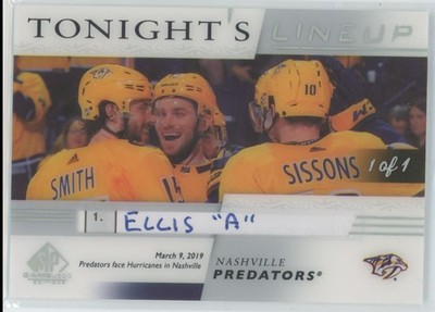 2021-22 UD SP game used tonights line up 1/1 auto Ryan Elliis Nashville