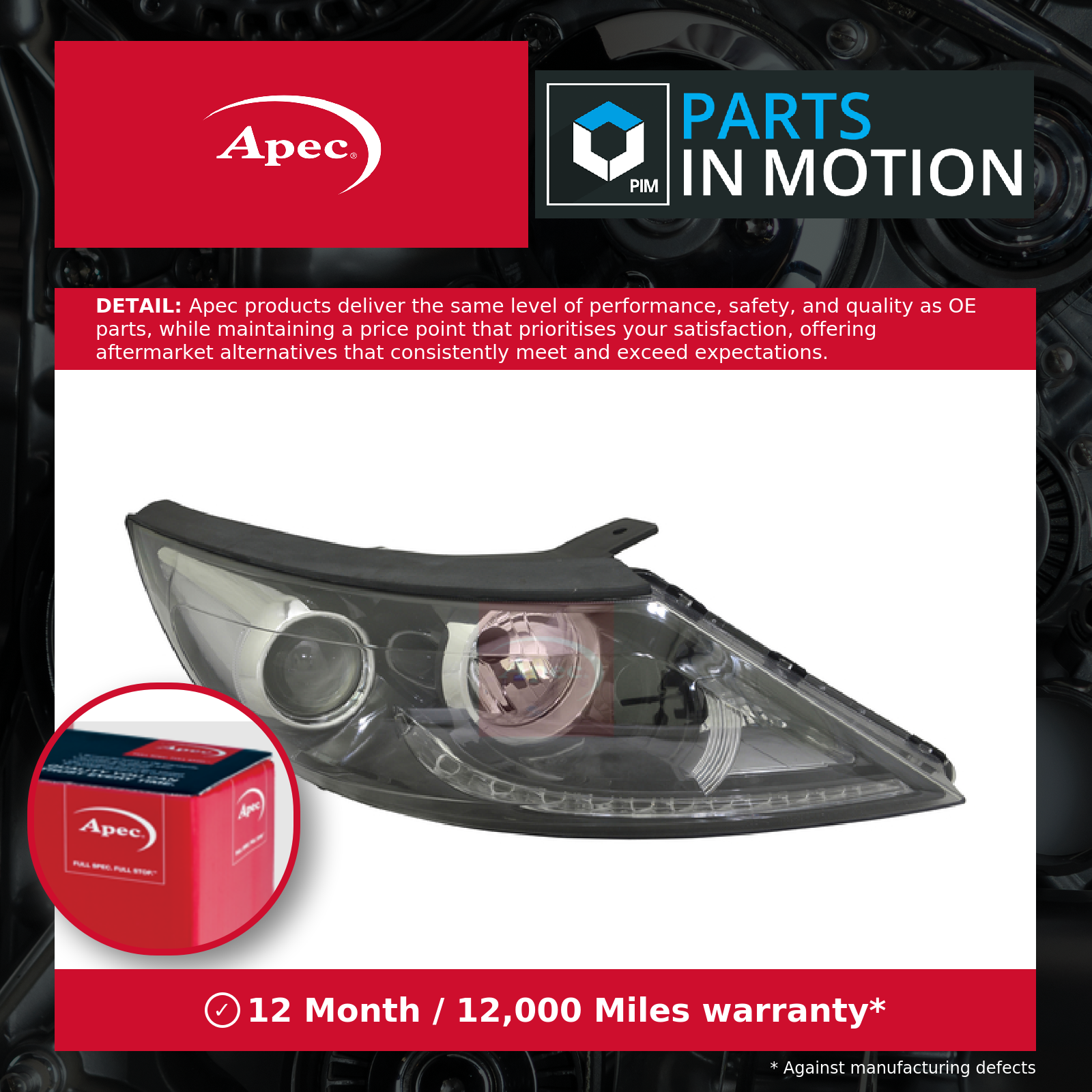 Headlight Headlamp Left ALH2091 Apec Genuine Top Quality Guaranteed New