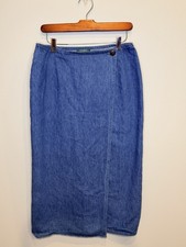 Ralph Lauren Country Denim WrapFront Midi Skirt Vintage 1980 100 Cotton Size 12