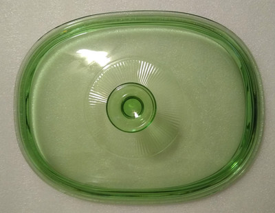Pyrex DC 1-1/2 C A Green Glass Oval Casserole Lid 11'' Long x 8-1/2'' Wide