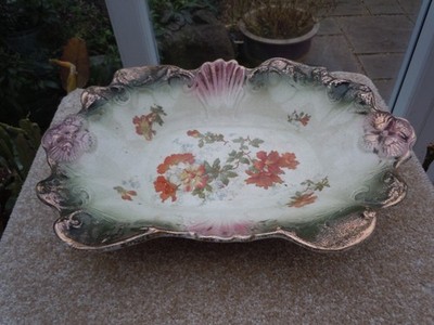 Vintage handbemalte große verzierte Porzellan Schale Blumen 37 x 26 cm