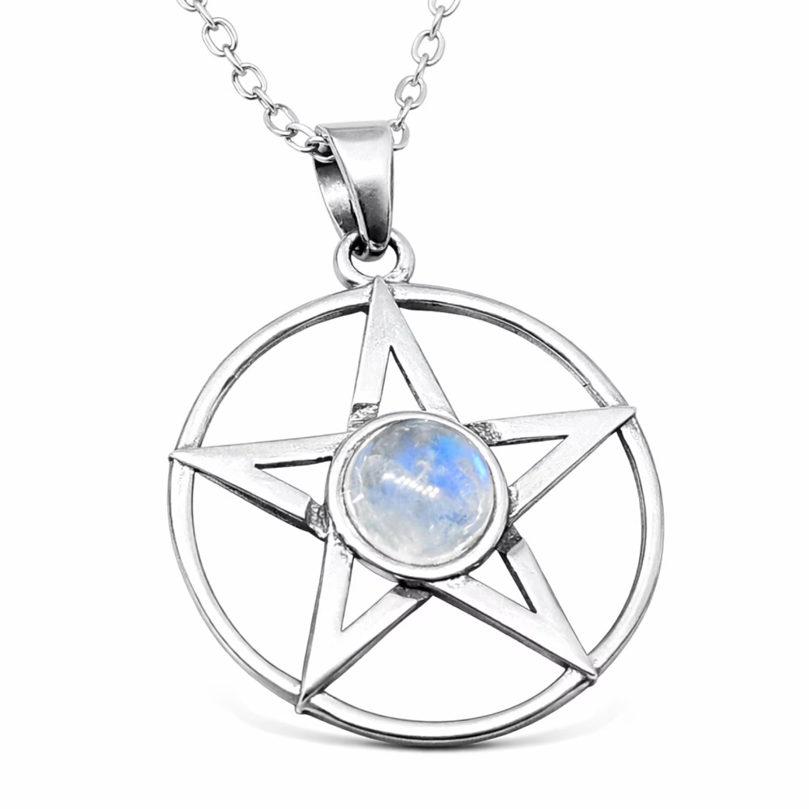 Moonstone Pentacle Pendant Necklace Gemstone 925 Sterling Silver Jewellery & Box