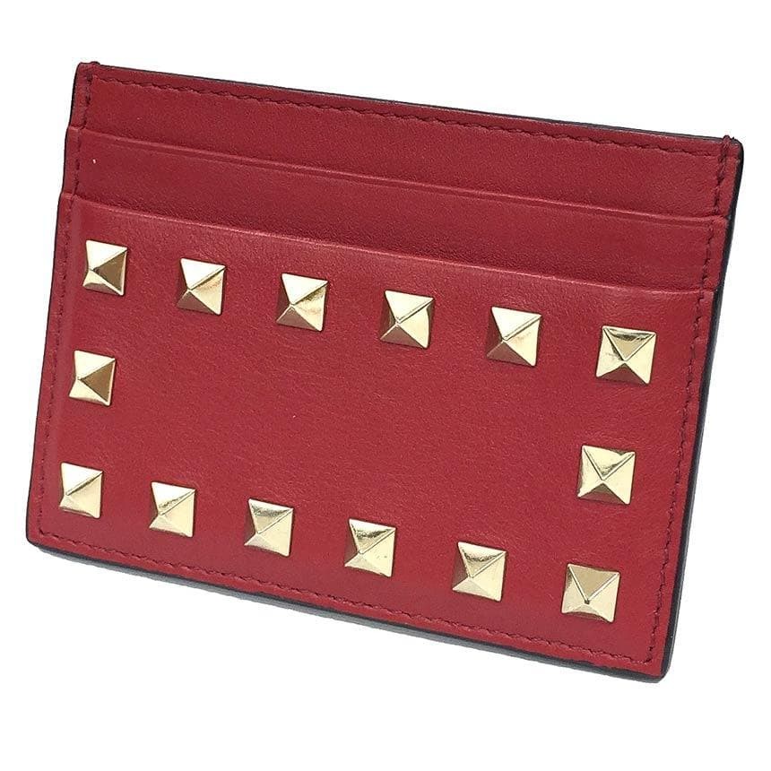 Valentino Garavani Rockstud Leather Card Case Red