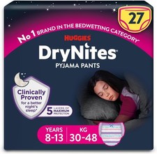 Huggies DryNites Pyjama Pants Girls 8-13 Years 30-48kg 27 Pack (3x9 Packs) 0.35 per nappy