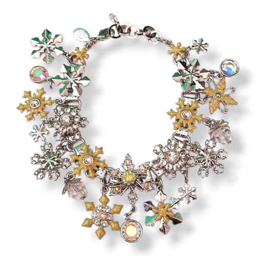 Kirks Folly “FLURRIES” Snowflake Charm Bracelet Silverstone Aurora Borealis