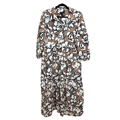 Cynthia Rowley XL Brown Floral Maxi Dress Popover Cotton Pockets Tiered