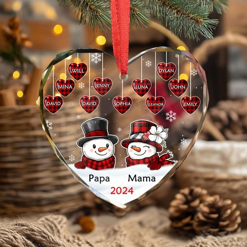 Personalized Snowman Family Glass Ornament Custom Christmas Holiday ...