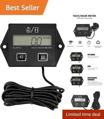 Small Engine Digital Tachometer Waterproof Hour Meter RPM Gauge for Motors