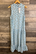 Topshop Miid Dress Size UK 14 Light Blue Floral Tiered Boho Blogger Fave
