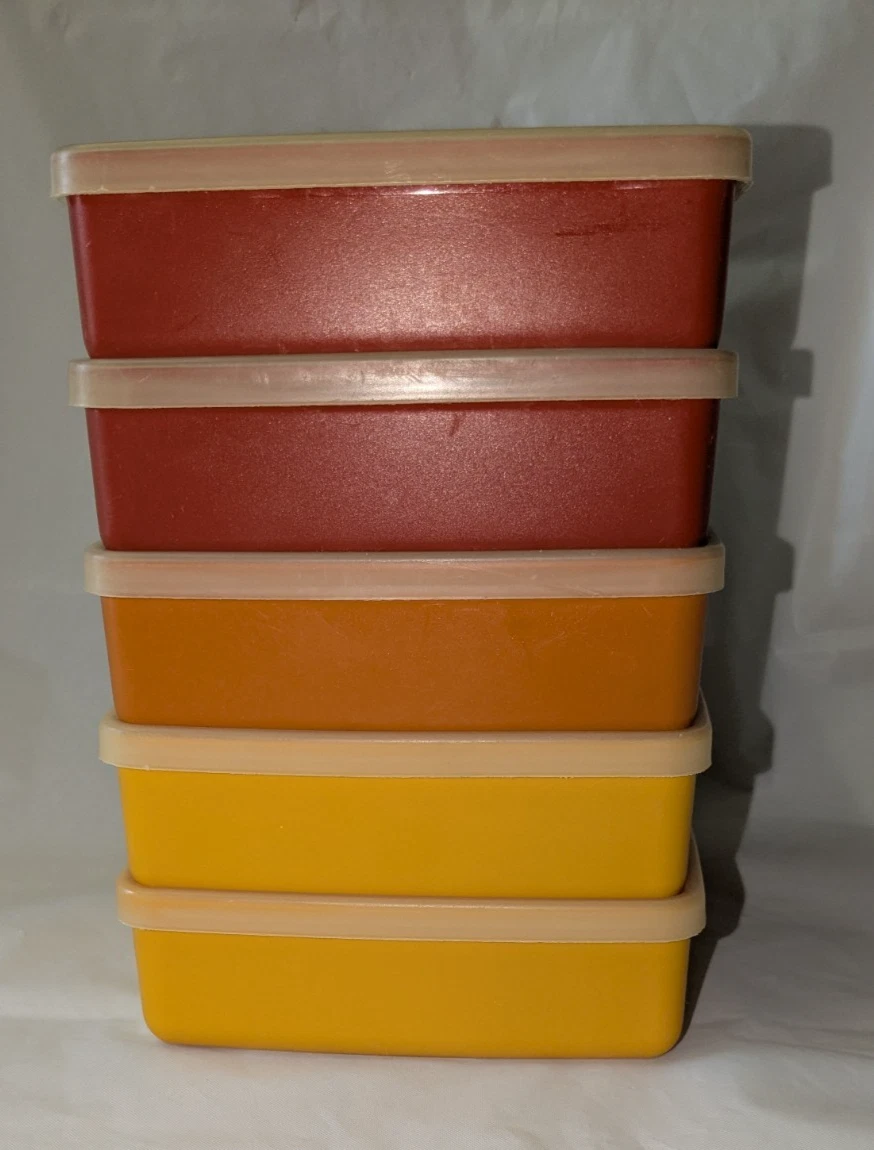 Lot of 5 Vintage Tupperware Harvest Square-A-Way Sandwich Keepers