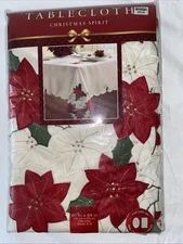 NEW Christmas Spirit Tablecloth 60 x 84" Oblong  Bed Bath & Beyond Pointsettias