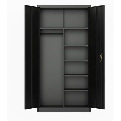 Steel Wardrobe Garage Cabinet with Locking Doors&Hanging Rod, Adjustable Shelves