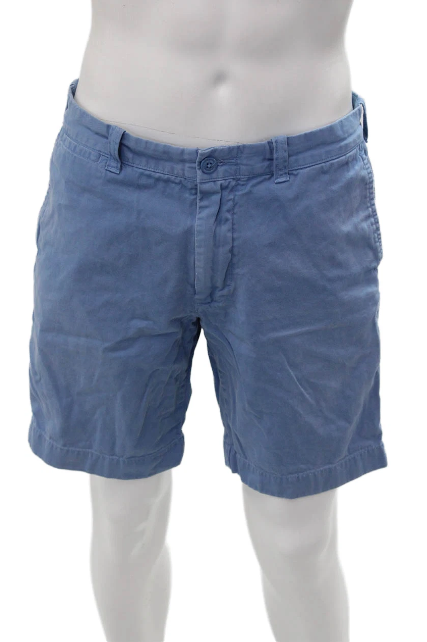 J Crew Mens Chino Shorts Blue Cotton Solid Button Size 33