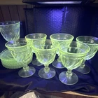 7 VTG Fostoria Colony  swirl clear water wine glass 5” & 7  6 “ plate UV GLOW