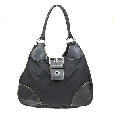 PRADA MILANO Logo Tessuto Shoulder Hobo Bag Nylon Leather Black 65KC491