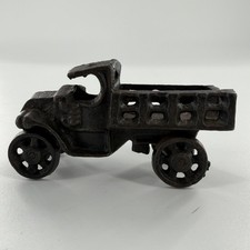 Vintage Black Cast Iron Farm Delivery Truck With Rolling Wheels 4" Toy