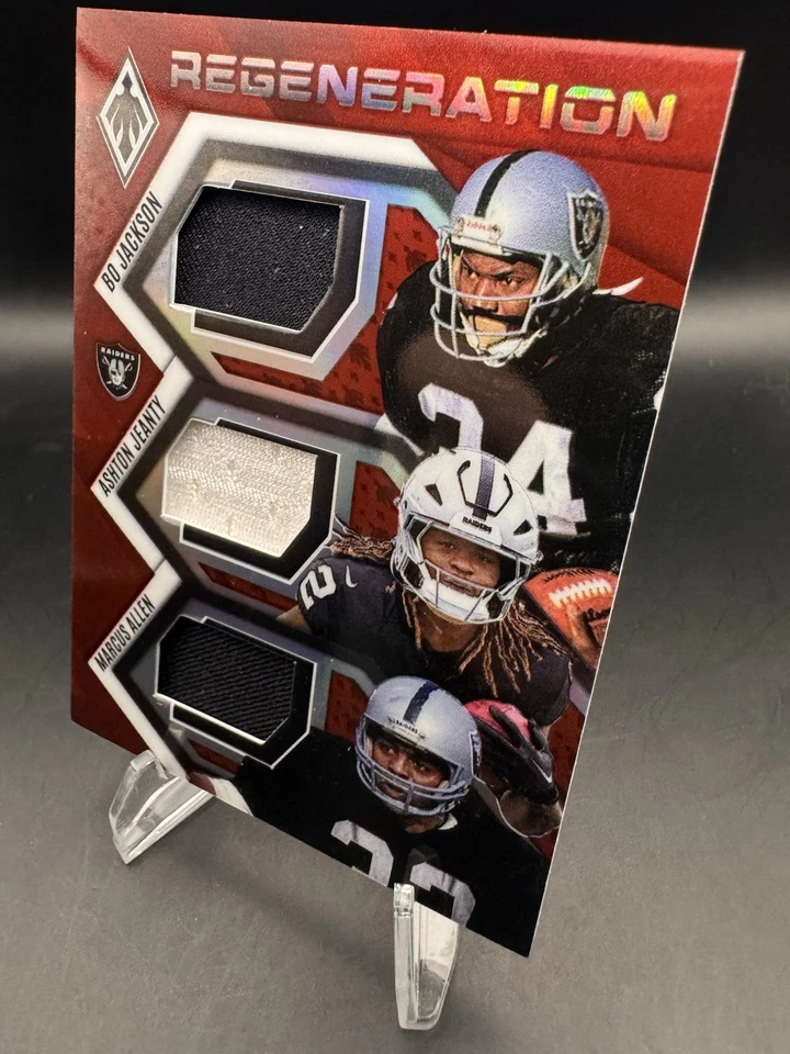 Phoenix 2025 - Ashton Jeanty, Bo Jackson, Marcus Allen triple parche rojo/249 radiocontrol Foto 3 de 4