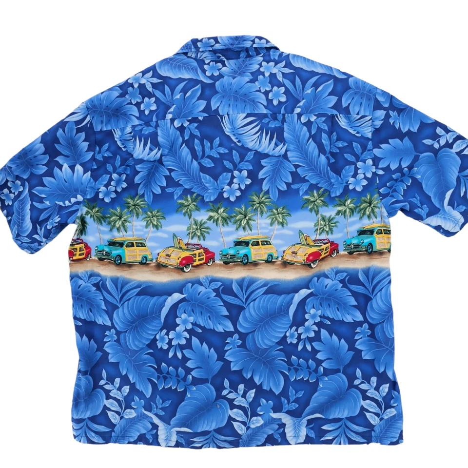 Camisa ALOHA REPUBLIC Azul Floral Hawaiana Para Hombre Abotonada Manga Corta Talla: 4XL Foto 3 de 4