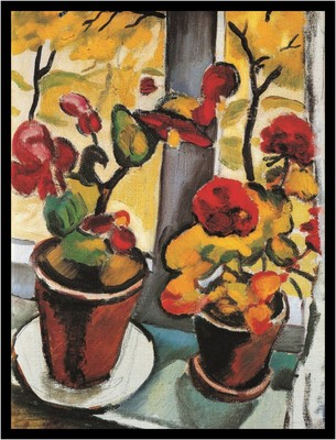 August Macke Poster Kunstdruck Bild im Alu Rahmen Blumen am Fenster 80x60cm Neu