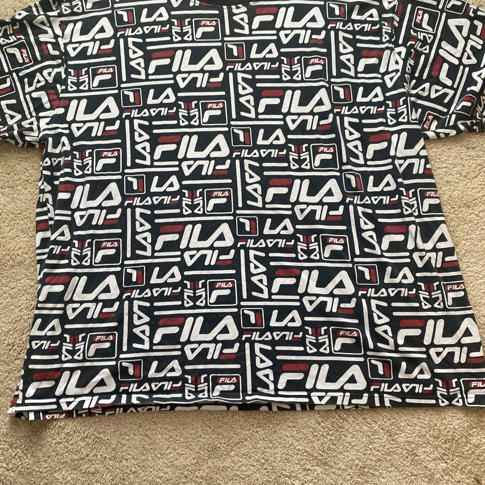 T shirt Fila da uomo 4XL maniche corte collo a vite stampa logo rosso navy bianco
