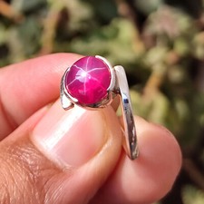 Red Star Ruby Gemstone Ring 925 Solid Sterling Silver Ring Size 6.75 US Gift