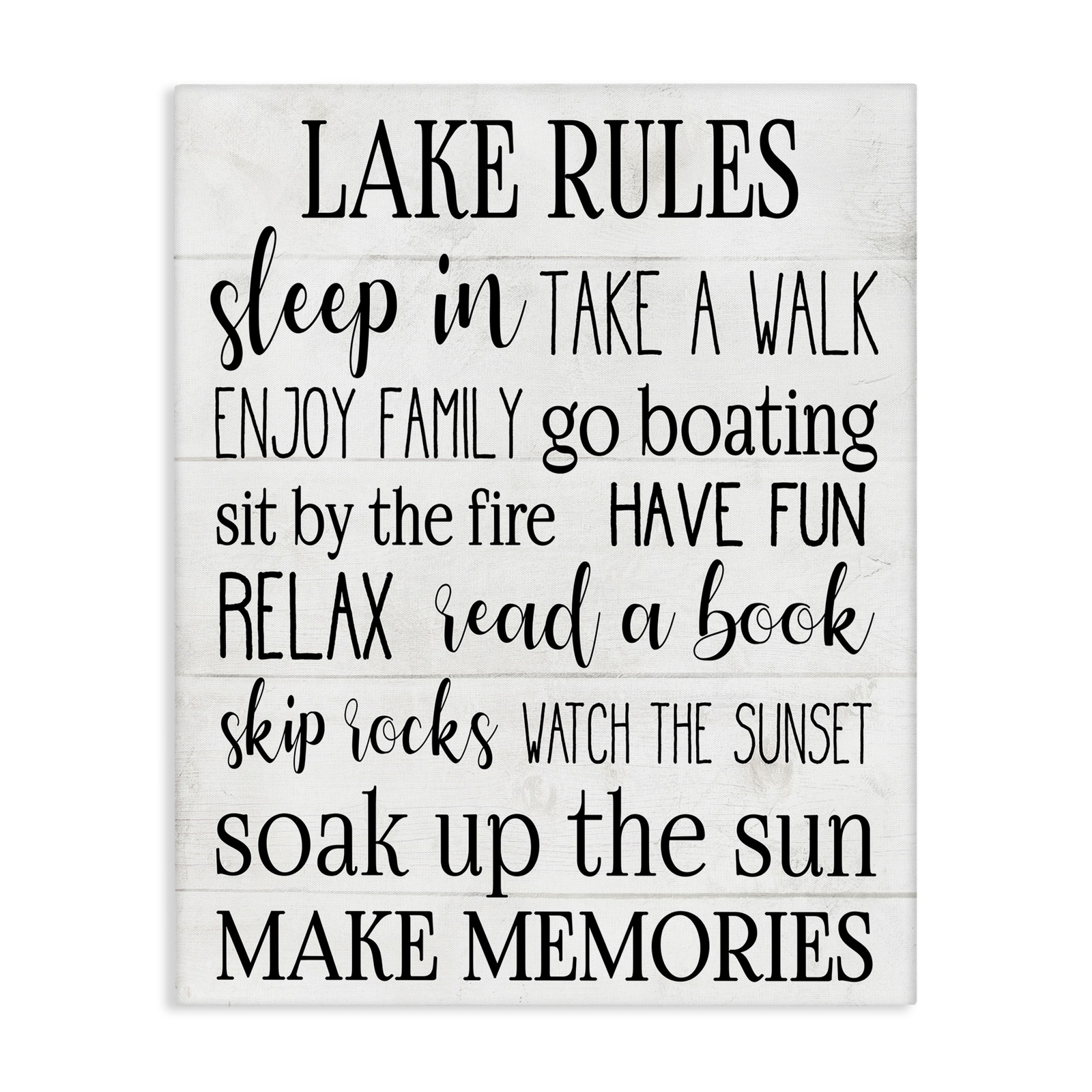 Stupell Black White Lake Rules Sign with Motivational Styles