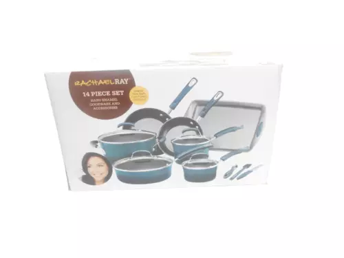 Rachael Ray   Nonstick Cookware Pots and Pans Set, 14 Piece, Marine Blue 