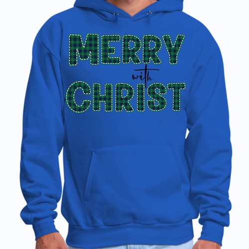 Mens Graphic Hoodie Merry with Christ - Green Plaid Christmas Holiday - Picture 4 of 54
