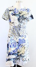 Talbots Botanical Garden Floral Print Flounce Hem Dress Sz 6 Blue Yellow Sheath