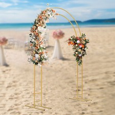 Gold 7.2Ft Metal Floral Display Frame Round Top Double Arch Backdrop Stand Party