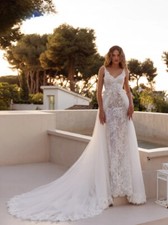 Sexy V-neck Wedding Dresses Detachable Tail Backless Bride Appliques Bridal Gown