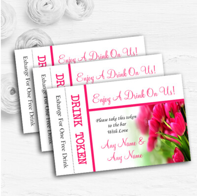 Hot Pink Tulpen personalisiert Hochzeit Bar kostenlose Getränke Token