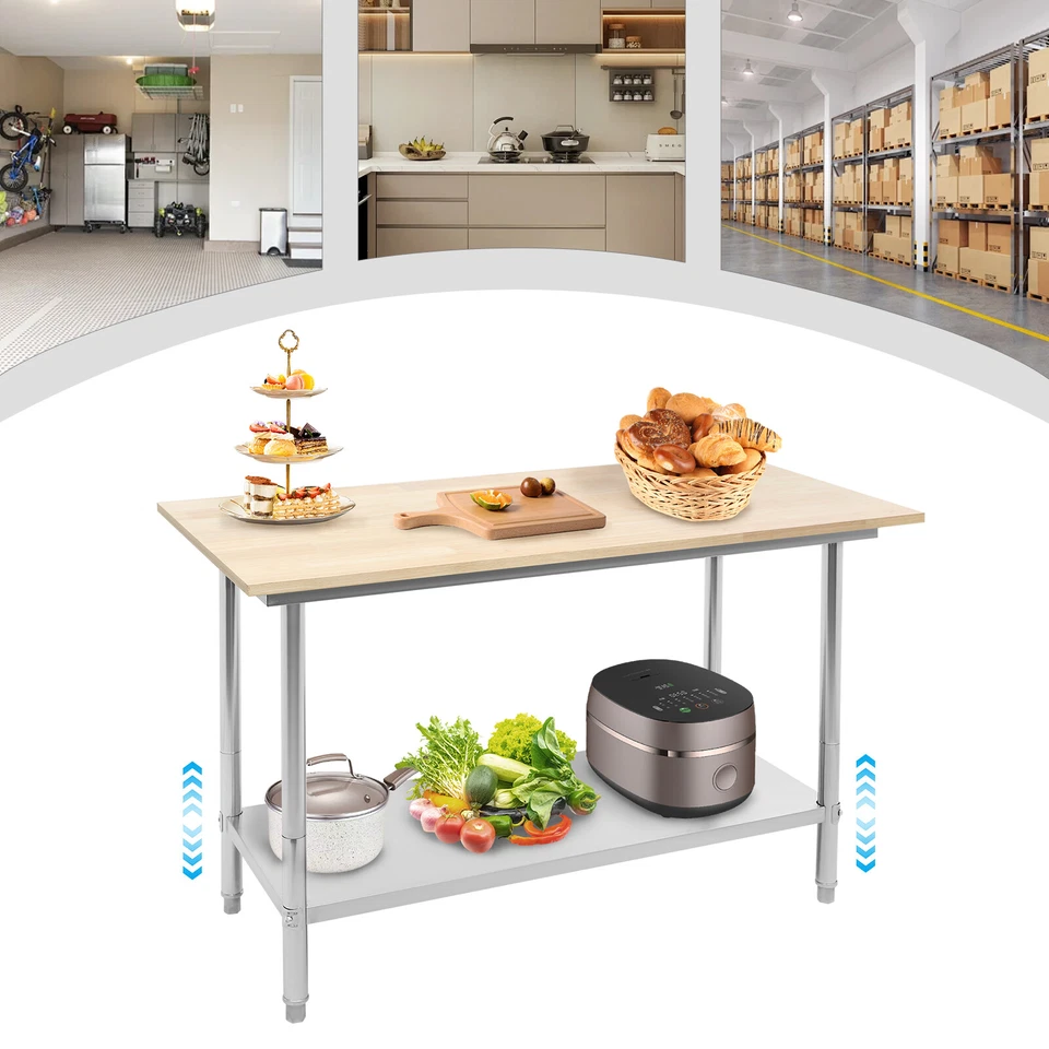 Oak Wood Top Work Table Workbench Work Table with Undershelf 500kg Load Capacity - Image 3 of 4